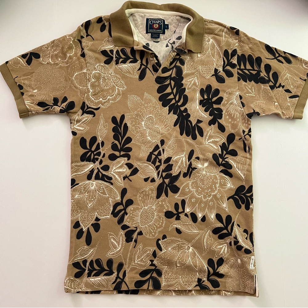 Vintage Chaps Ralph Lauren Collared T Shirt‎ Size L Floral Pattern 100% Cotton - Picture 10 of 10
